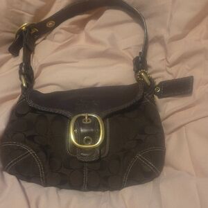 Coach Dark Brown Shoulder Bag with Gold Accents